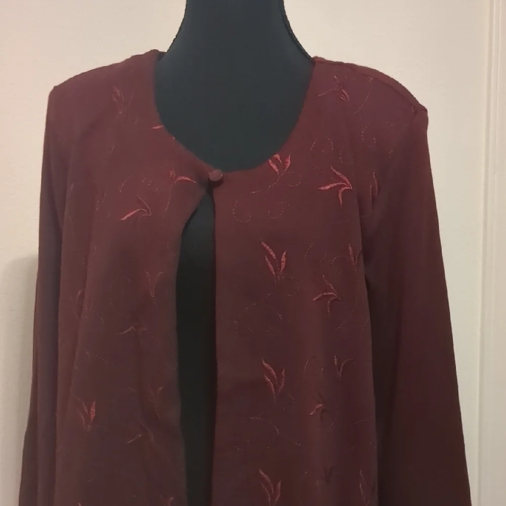 Coldwater Creek Burgundy Embroidered Button Front Cardigan Jacket PM